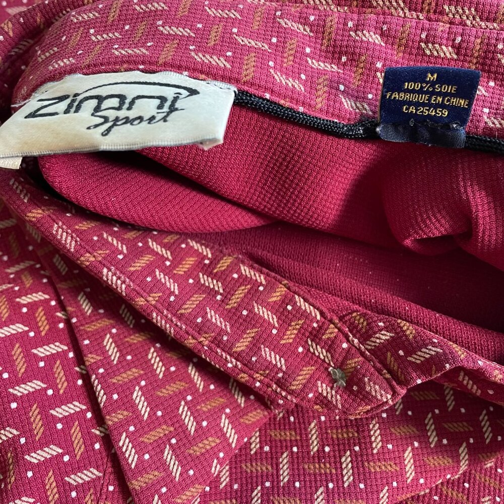Zimni Sport 100% Silk 90s Med Men’s Casual Button Front Short Sleeve Shirt Red - Picture 4 of 12